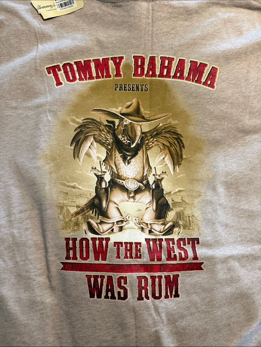 Tommy Bahama Beige Tee with Red Western Parrot Graphic
